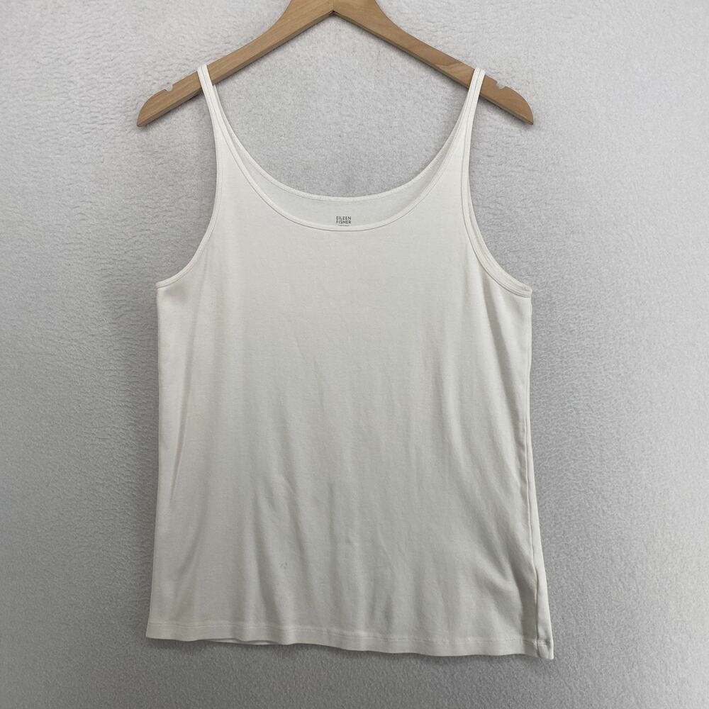EILEEN FISHER Tank Top XL Organic Cotton Ribbed Jersey Cami Slim Scoopneck White